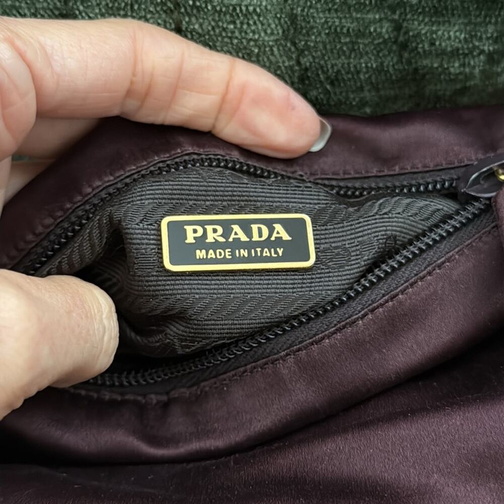 Prada Eggplant Purple Satin Top Zip Brush Pen Makeup Pouch Bag Case - Picture 5 of 8